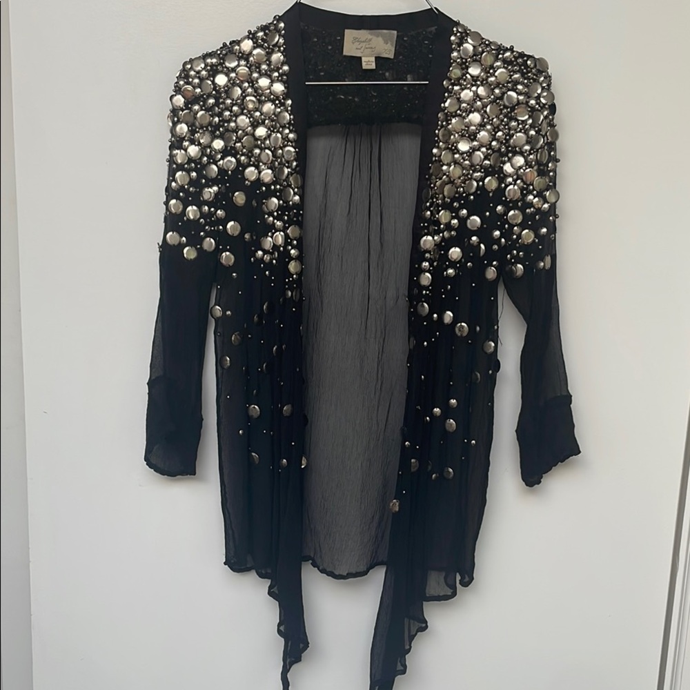 Elizabeth and James Black Asymmetrical Embellished Blouse - Picture 2 of 8